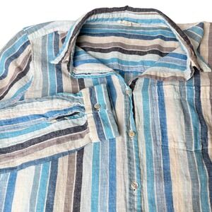 Jane and Delancey Button Down Shirt Womens XL Blue Striped Linen blend Lg Sleeve
